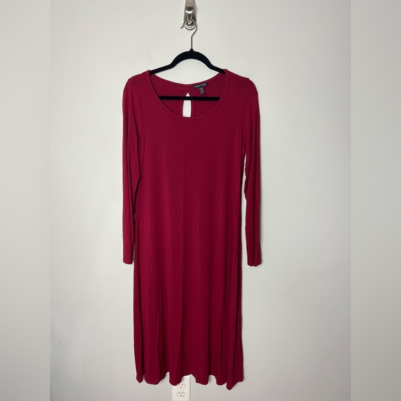 Eileen Fisher Stretch Jersey Midi Dress Garnet Cranberry Red Color 1069 - Picture 1 of 6